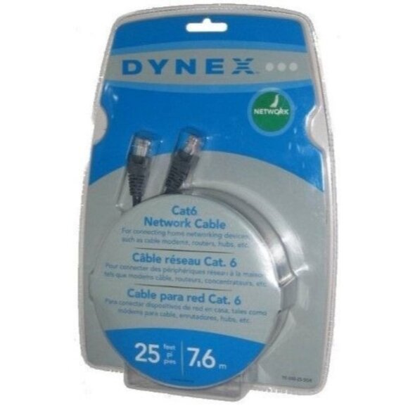 Dynex Cat6 25ft 7.6m Network Cable RJ45 M to RJ45 M 25 Ft Booted  Snagless Gray - Picture 1 of 7